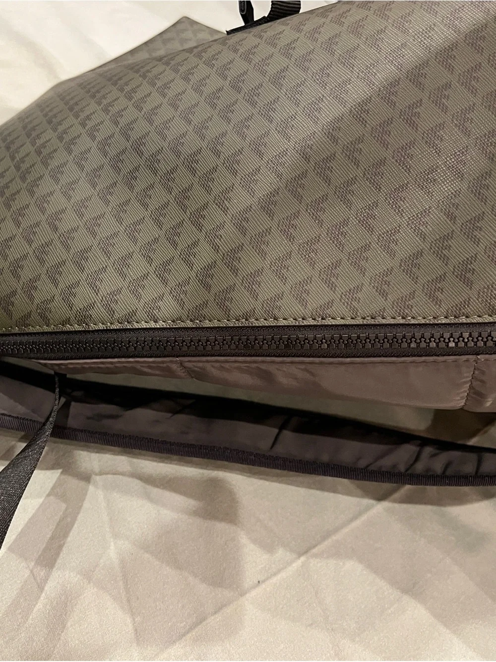 Emporio Armani Olive Logo-Print Backpack with Black Trim